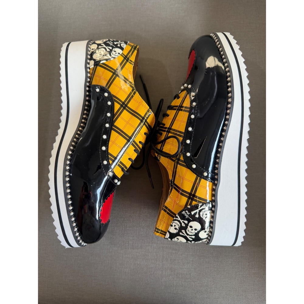 Betsey Johnson x Torrid T-NOVA Plaid Skull Heart Platform Oxfords 9WW Punk Goth - Picture 4 of 9